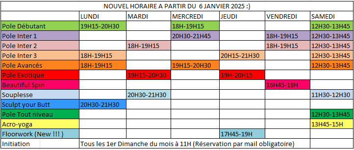 Horaire des Cours