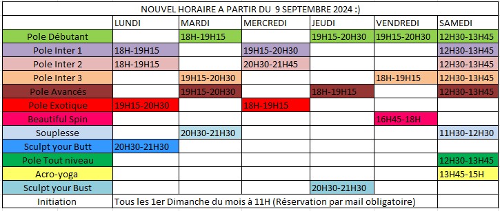 Horaire des Cours