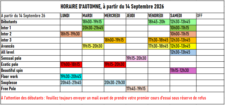 Horaires d'automne 2026