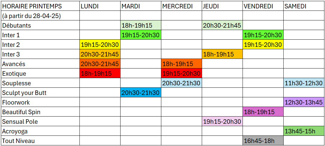 Horaires de printemps